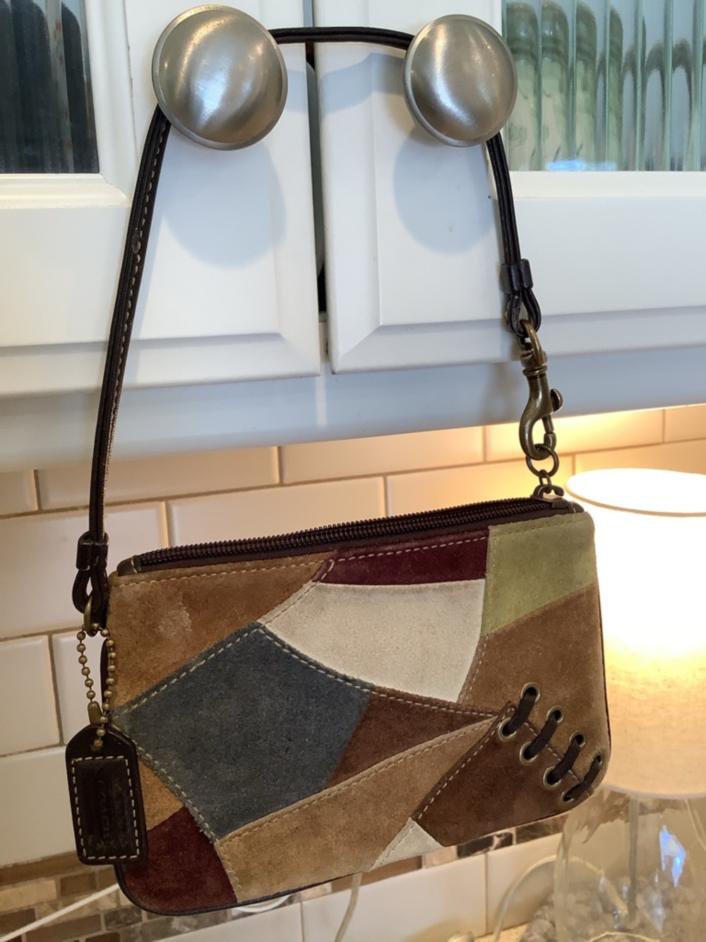 Vintage Coach Patchwork Suede Wristlet -(Green, Burgundy, Tan, Blue, Brown) - Picture 4 of 6